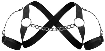 GENEMEN Mens Sexy Chain Harness Belt Goth Straps G-string Underwear Elastic Nylon Body Chest Harness (B-Black Silver)