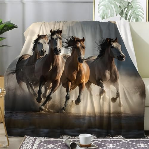Bauernhaus Kuscheldecke Flauschig, Decke Fleecedecke Pferd, Weiche Warme Decke Wohndecke als Sofadecke Wolldecke Couchdecke Tagesdecke 200x200 cm S-554