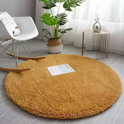Swsen Runde Shaggy Teppiche – Moderne Teppiche für Schlafzimmer und Wohnzimmer – Weich, rutschfest & Pflegeleicht – in Farben & Größen, Durchmesser: 120CM, Farbe: Kurkuma