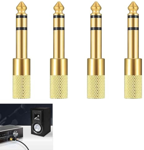 4 Stück HQ Audio Klinken Adapter 6,35mm Stecker auf 3,5mm Klinke Buchse Stereo Kopfhörer Adapter Vergoldet für Keyboard, Lautsprecher, Gitarre, Klavier