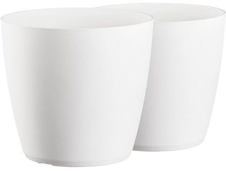 Tymar Lot de 2 pots à fleurs, pots à plantes en plastique, moderne, mat, forme ronde (blanc2, ø 25 cm)