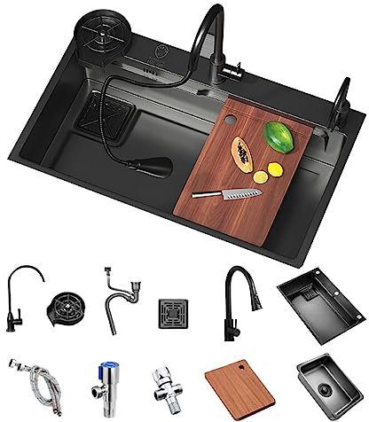Nano lavello da cucina sottopiano in acciaio inox 304 con rubinetto estraibile lavabo integrato e tagliere, perfetto per lavanderie, bar e ristoranti