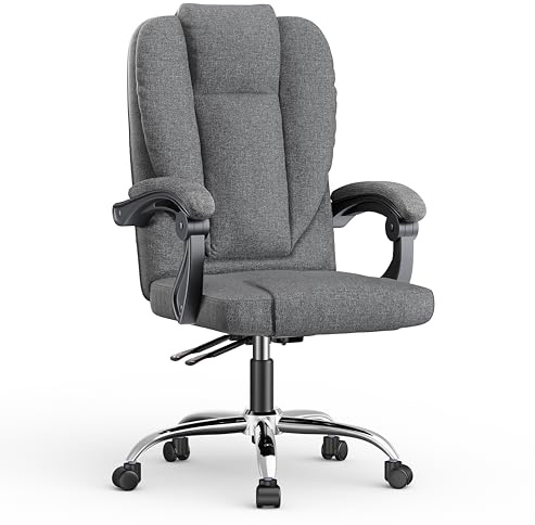 naspaluro Executive Ergonomic Office Desk Chair with Springs/Armrests, Comfy Big and Tall Computer Work Chair, Heavy Duty Cross Legged Study Chairs, High Back Home Office Swivel Dark Gray Chair
