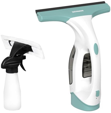 DOVAMAN WC01A Window Vac, 30min Runtime, 280mm Nozzle, 150ml Water Tank, Spray Bottle and 2 Microfibre Cloths, 700g Lightweight, Cordless Window Vacuum Cleaner for Windows, Tiles and Smooth Surfaces