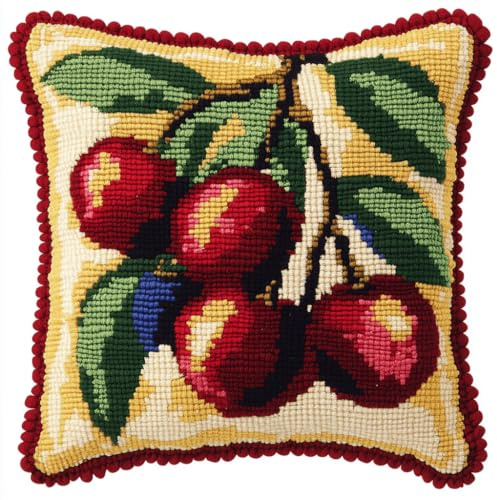Henypt Kit de Almohadones con Cierre de Gancho Patrón de fruta Cojines para Bordar a Mano 17x17 Inch 3D Bordado de Bricolaje Cuadrado Funda de Cojín Decoración para Principiantes, Adultos