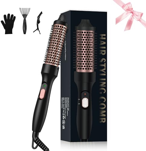 UKLISS Thermobürste 32mm Thermal Brush, Pro Leichte Thermo Rundbürste 200℃, Hot Brush Einfach zu Verwenden - für Natürlicher Locken & Glatteres Aussehen, Geeignet für Anfänger (Schwarz Gold)