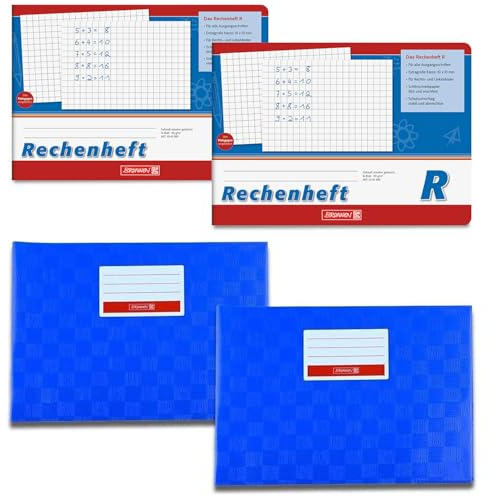 Brunnen Rechenheft R A5 quer + 2 Heftumschläge Heftumschlag Heftschoner blau (2 Rechenhefte + 2 blaue Umschläge)