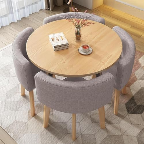 Dining Table Set with 4 Chairs, Round Kitchen Table and Chairs for 4, Soft back seat, Space-Saving, Suitable for conference room reception tables and kitchens,003