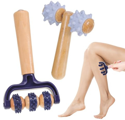 WUISOLQP Massageroller mit Griff 2 Stück Igelball Massagebälle Massage Roller Massagegerät Selbstmassagerolle Fascia Ball für Bein Entspannung RüCken Arme Schultern Füße Nacken Muskelschmerzen