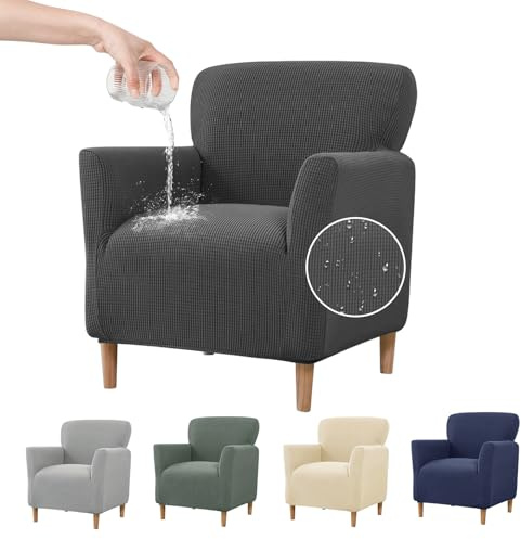 Copridivano elasticizzato con braccioli, Jacquard elastico per 1 posto – Rimovibile e lavabile, protezione del divano contro macchie, peli e usura per soggiorno e ufficio (Grigio scuro)