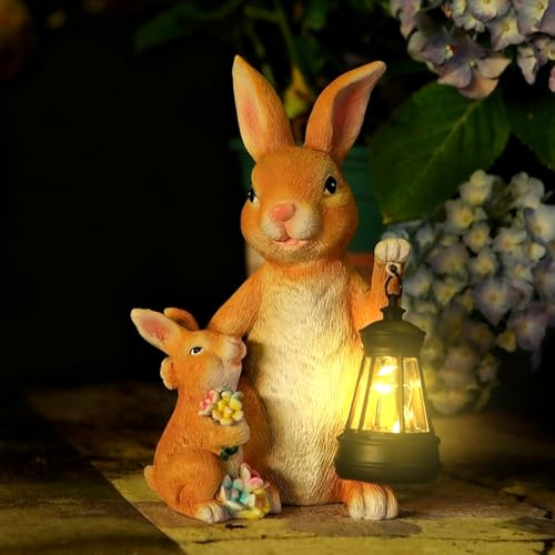 Zecnaud Osterdeko Hase Solar Gartenfiguren für Draußen Wetterfest, Osterhasen Figuren Groß Outdoor, Solar Statuen Kaninchen Gartendeko Figuren für Zimmer im Freien Garten Balkon Ostergeschenk (B)