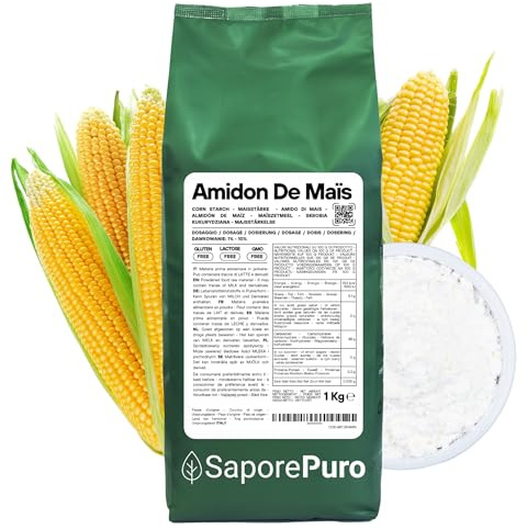 SaporePuro Almidón de Maíz Nativo 1000 g – Espesante Natural para Postres, Cremas y Salsas – Sin Gluten y Vegano