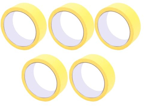 Fafeicy Abdeckband, 5 Rollen 35 Mm X 20 M, Malerband für Wandmalerei und Bastelarbeiten, mit Klebstoff für Saubere Linien, Keine Rückstandsentfernung, Geeignet für Metall, Glas, Holz (YELLOW)