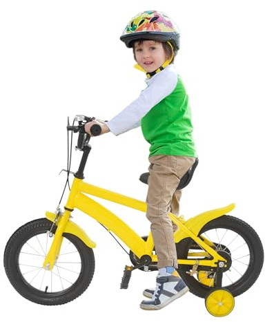 Jerool Vélo pour Enfants de 14 Pouces, adapté aux Enfants âgés de 6 à 9 Ans, équipé de Roues stabilisatrices et d'un système de Double freinage, avec Selle réglable pour l'entraînement en extérieur.