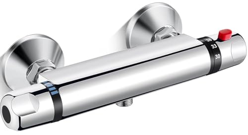 Thermostatic Shower Mixer Bar, Single Lever Exposed Bath Shower Mixer Valve with Constant Temperature Control, Anti-Scald Chrome Finish for Bathroom Hot Cold Water System (New Shower Mixer)