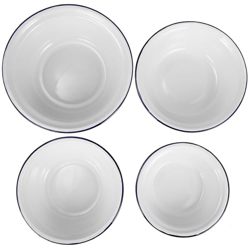 HOMSFOU Lot de 4 Bols en Émail Vintage 16-22 Cm Bol en Émail Camping Empilables Surface Lisse Facile à Nettoyer Plats de Service Polyvalents Cuisine et Réception