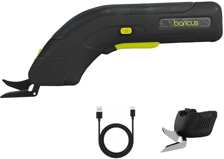Baricus Akku Schere 3,6V Universal Cutter 2000 mAh 10.000 U/min elektrische Stoffschere Kartonschneider inkl. 2 Schneidköpfe Lithium Akku – B-Ware