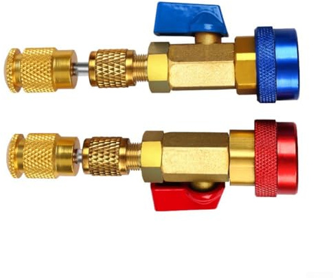 R134a Valve Core Removal Tool, AC Valve Stem Installer Extractor for Car Air Conditioning Repair Kit, High Low Pressure Coupler with Ball Valve, Stainless Steel(2pcs)