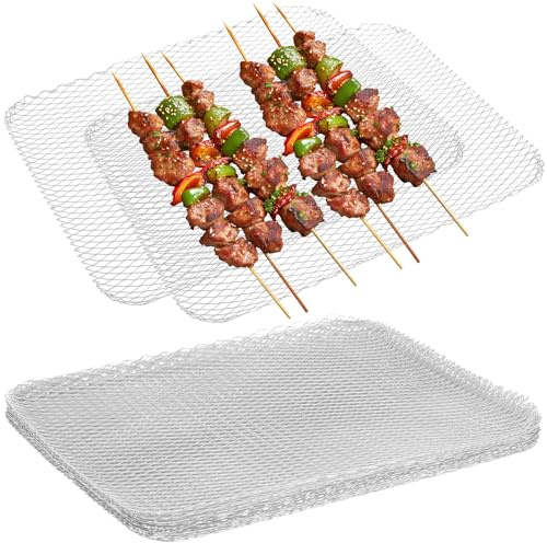 HOMOCONO 10pcs Disposable Bbq Grill Aluminum Mesh Mats Non-stick Bbq Mesh Grilling Mats with Heat Resistant Surface, Safe for Indoor and Camping Use, Prevent Food Falling through Grates