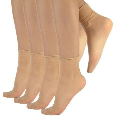 CALZITALY PACK 4/5/6 PAIA - Calzini Taglio Vivo, Calze Senza Bordo Elastico, Calzini Lisci, Calzini a Pois, 20 DEN, Made in Italy (Taglia unica, 4 Paia - Naturale)