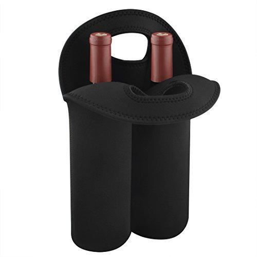 Linkidea Borsa termica da viaggio per 2 bottiglie di vino, borsa termica da picnic per due bottiglie, acqua, bevande, birra, borsa da viaggio in neoprene con maniglia sicura per il trasporto (nero)