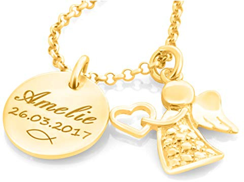 Taufkette Mädchen mit Gravur Gold Namenskette 925 Silber vergoldet Taufe Schmuck Geschenk Heilige Taufe Kette mit Namen Tauffisch Taufketten personalisiert | HANDMADE IN GERMANY