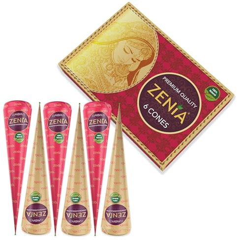 Zenia 6 Pack 100% Natural Ready to Use Henna Paste Hair Color Hair Dye Cones Reddish Brown Color