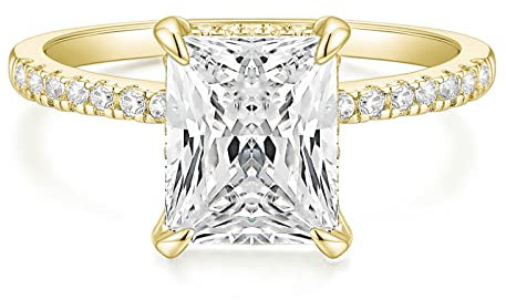 Titaniumcentral Verlobungsring Damen Gold Silber Ringe mit Zirkonia 4CT Radiantenschnitt Trauringe Versprechen Ring für Frauen (Gelbgold,55 (17.5))