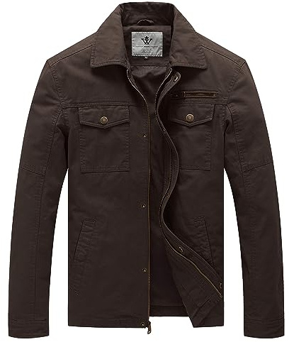 WenVen Homme Veste Légère d'Extérieur Le Printemps Manteau en Coton Décontracté Coupe-Vent Veste Chaude Veste Multipoches Veste Classique Elégante Brun foncé L