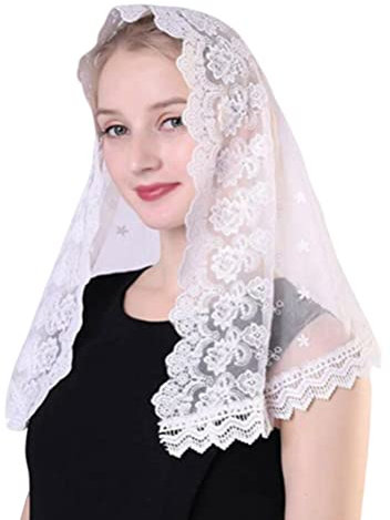 minkissy Katholischer Kapellenschleier Mantilla Bedeckung für Kirche Damen Schal Spitzenschleier Damen Accessoires