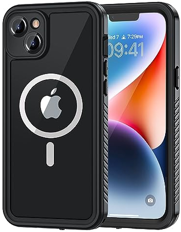 Lanhiem für iPhone 14 Hülle IP68 Wasserdicht Magnet Stoßfest | Handyhülle iPhone 14, Kompatibel mit Magsafe, 360 Grad Outdoor Panzerhülle, mit Displayschutz, Schwarz