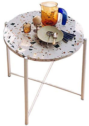 Side Table Terrazzo Beistelltisch, Runde Sofa Beistelltische Couchtisch Side Table (Color : White, Size : 16.53 * 16.53 * 20.47in)