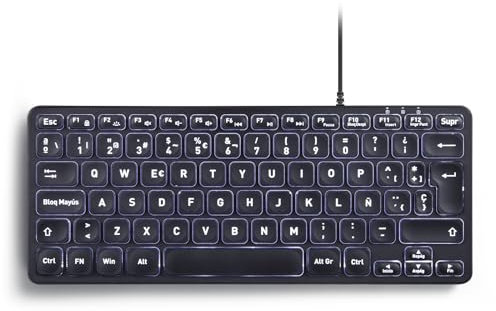Perixx PERIBOARD-332 Mini USB Backlit Keyboard Wired Scissor Keys Type X White Backlit - Black - Spanish QWERTY