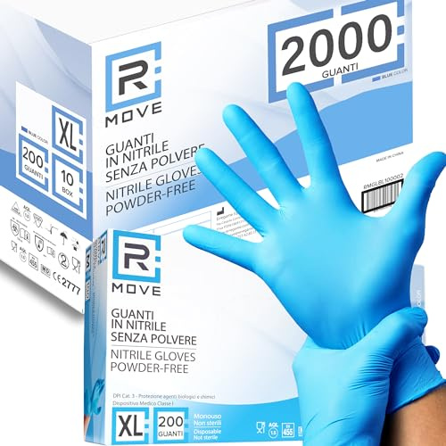 2000 guanti in Nitrile XL Blu senza polvere, senza lattice, ipoallergenici, guanti per Estetisti, Tatuatori, Ambiti Medici, Manipolazione degli Alimenti guanti monouso
