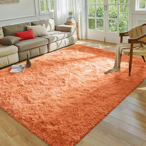 MOONLIGHT20015 Rugs Living Room 120 x 170 cm – Fluffy Shaggy Rust Area Rugs for Bedroom – Modern Super Soft Plush Carpet Non-Slip Non Shedding Easy To Clean Rug