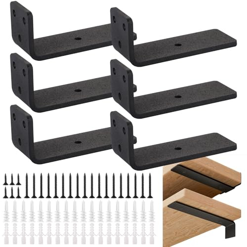 MUXHEL 6PCS Floating Shelf Bracket 4 Inch/10cm Hidden Shelf Brackets Metal Scaffold Board Shelf Brackets Heavy Duty Wall Brackets for Shelves Support up to 80KG