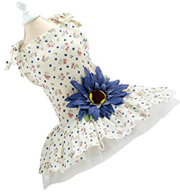 Happyyami Hundekleid Für Hochzeiten Bequeme Damen-hundekleidung Mit Spitzendekor Kreatives Gänseblümchenmuster Und Sonnenblumenverzierung Für Besondere Anlässe Blaue Blume XL