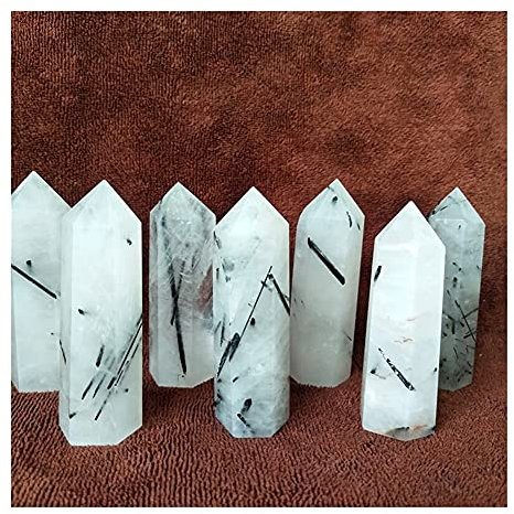 CZAOINCU Pierre Minérale 7pcs Pierre Naturelle Quartz Cristal Point Tourmaline Noire Obélisque Feng Shui Énergie Sombre Cristaux de Balance Pierre Précieuse Décoration Collecte à Domicile