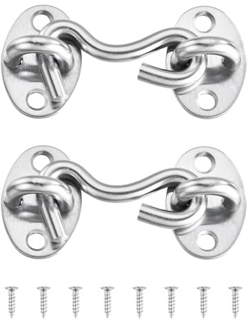 sourcing map 2Pcs 2 Inch Hook and Eye Latch, Barn Door Lock Privacy Hardware Stainless Steel Gate Lock for Window Cabin Hooks Sliding Door Bedroom Bathroom, Silver