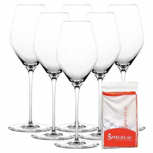 Spiegelau Set di 6 bicchieri da champagne con panno lucidante, bicchieri da spumante (347 ml) e panno in microfibra per la pulizia del vetro (50 x 64 cm), cristallo Hi-Lite