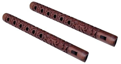 TreegoArt Basuri Flöte aus Holz, handgeschnitzt, Lord Krishna Bansuri, indisches Musikinstrument, Heimdekoration, 2 Stück