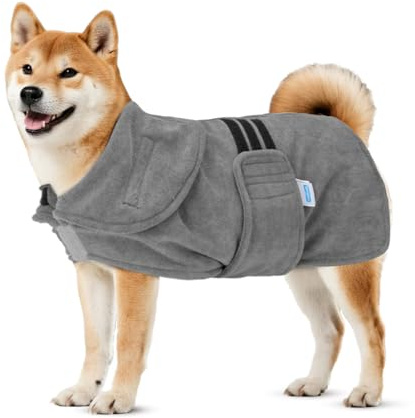 Nobleza Hundebademantel Mikrofaser mit Klettverschluss,Super saugfähig und schnell trocknend,Bademantel für alle Katzen und Hunde,Fünf Größen,Hundehandtuch Weich (M Grau)