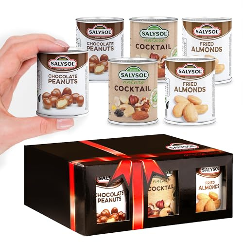 Salysol Snacks Nuts – Chocolate Peanuts, Nature Cocktail, Fried Almonds 6x50g – Chocolate Gift Box – Delicious Natural Nuts – Thoughtful Gift Sets for Him & Her