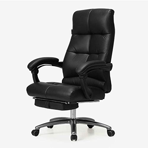 Arbeitsstuhl für zu Hause, Bürostuhl aus Leder mit Fußstütze und dicker Polsterung, Heimbüromöbel, hohe Rückenlehne, schwarzer verstellbarer Drehstuhl, Computerstuhl, Chefsessel (Farbe: B, Größe: B)