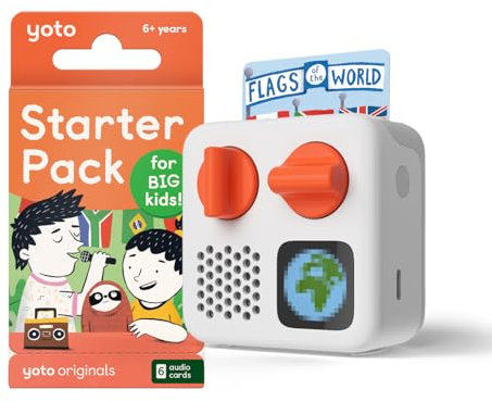Yoto Mini Édition 2024 (YM002) + Starter Pack 7 à 11 Ans, Boîte à Histoires, conteuse avec veilleuse, Horloge, 5 Livres Audio Anglais pour Enfant, Contes musicaux, imagier à écouter