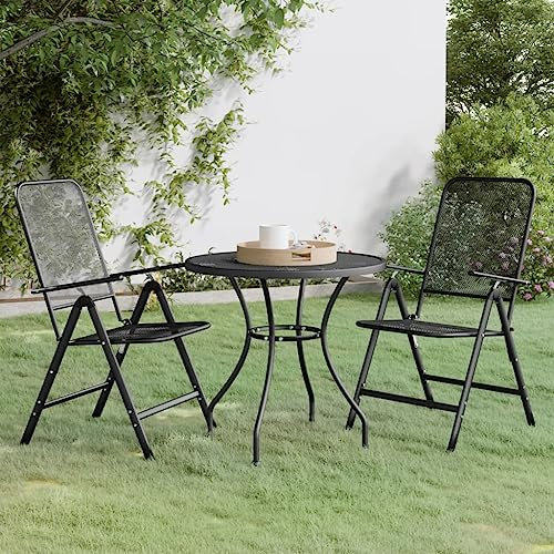 NQJIBUE Gartenmöbel-Set, 3-teilig, erweitertes Metallgeflecht, Anthrazit, Gartenmöbel-Sets
