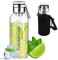 Glasflasche 1,5 Liter Trinkflasche Glas Wasserflasche Wasser Flasche aus Glas mit Schutzhülle Glastrinkflasche Teeflasche mit Sieb Glasflaschen Glass Water Bottle, Glasdeckel als Becher Verwendbar