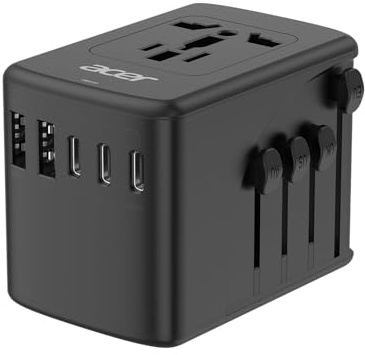 Acer Adattatore da viaggio universale con 5 porte USB (3 USB-C) 5,8 A, potenza di uscita mondiale per Stati Uniti su Europa, Regno Unito, Francia, Germania
