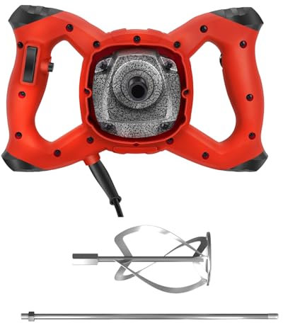 Agitatore per calcestruzzo e malta – 2600 W elettronico continuo a 6 marce 0 – 1700 giri/min, ergonomico, attacco agitatore M14, miscelatore manuale per vernice, intonaco e massetto, rosso