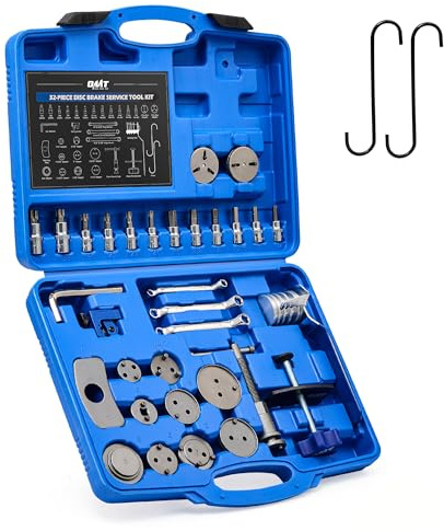 Orion Motor Tech Brake Caliper Tool Set, 34pc Master Brake Caliper Compressor Tool Kit with 11 Adapters & Swivel Brake Pad Spreader Tool, Caliper Piston Compressor Tools with Brake Line Cutter Bender